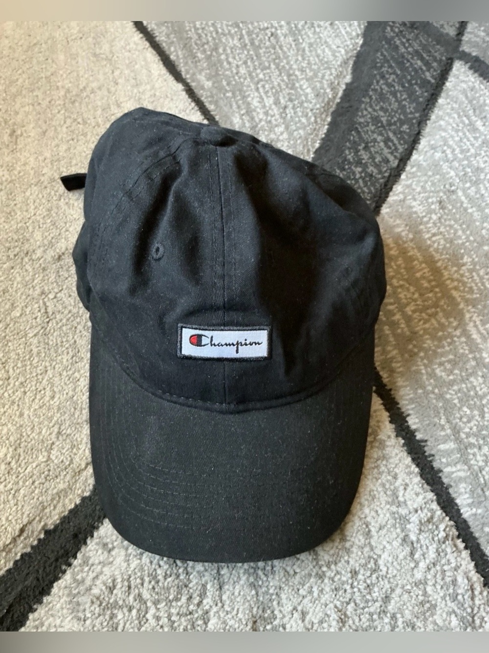 Champion Logo Black Cotton Baseball Hat Cap